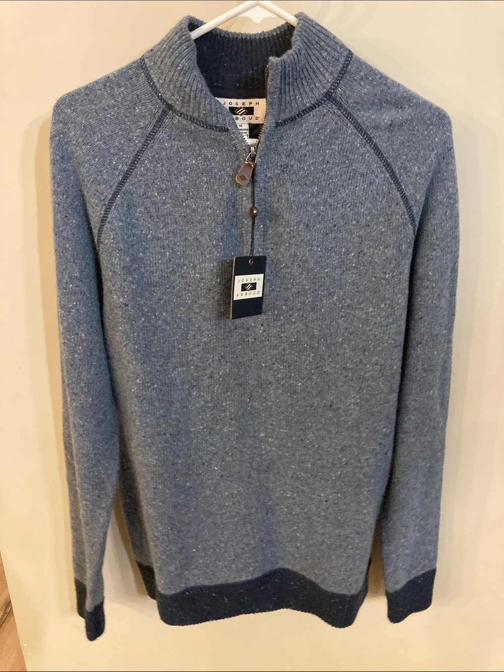 Joseph Abboud Light Blue Heather Zip Mock Neck Sweater with Dark Trim